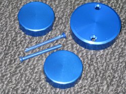 Cnc milled set of 3 reservoir caps color Bleu.